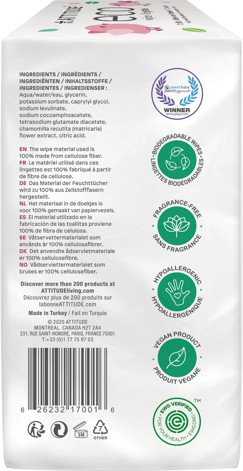 ATTITUDE Baby Feuchttücher Sparpack - 216 Stk
