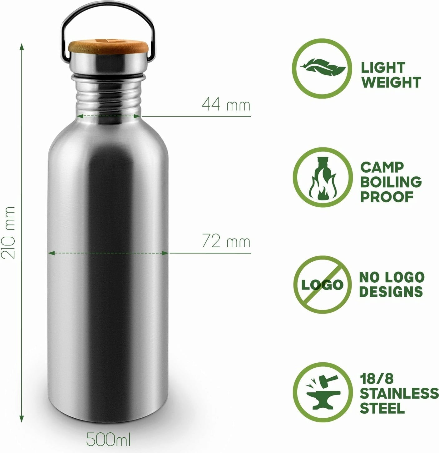 Bambaw Rozsdamentes acél palack, 500 ml - Yellow Beam