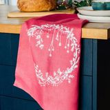 Helen Round Linen Tea Towel - Flower & Leaves