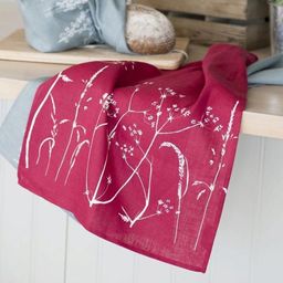 Helen Round Linen Tea Towel - Hedgerow Design - Red