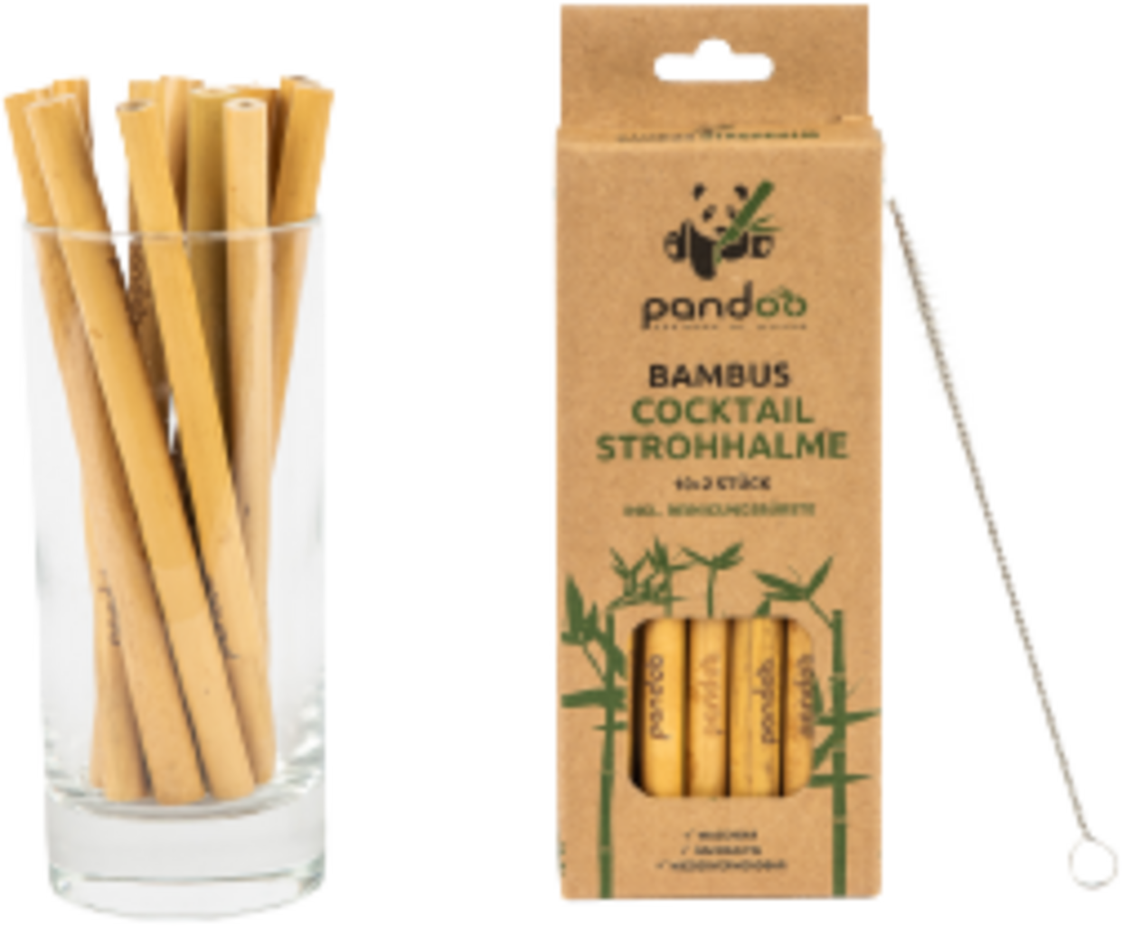 pandoo Reusable Bamboo Straws for Cocktails - 12 Pieces