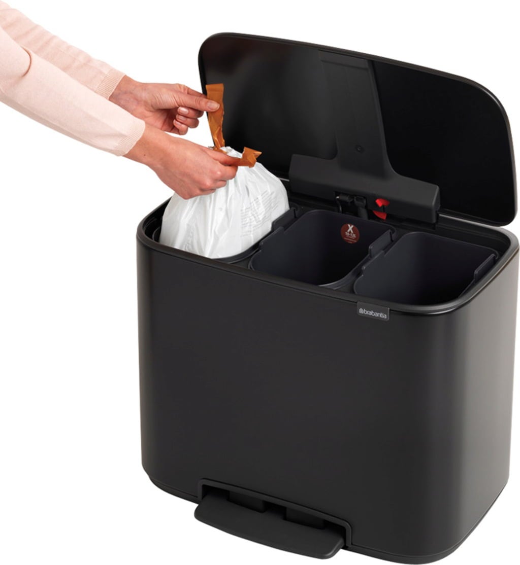 Kosz na śmieci Bo 3 x 11 L z 3 plastikowymi wkładkami - Matt Black
