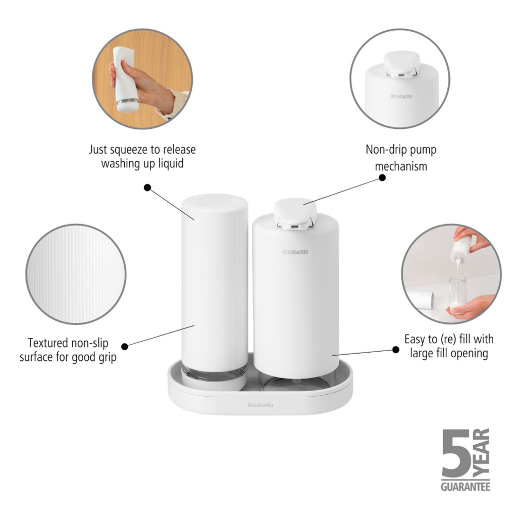 brabantia SinkStyle - Set di Dispenser per Sapone - Mineral Fresh White