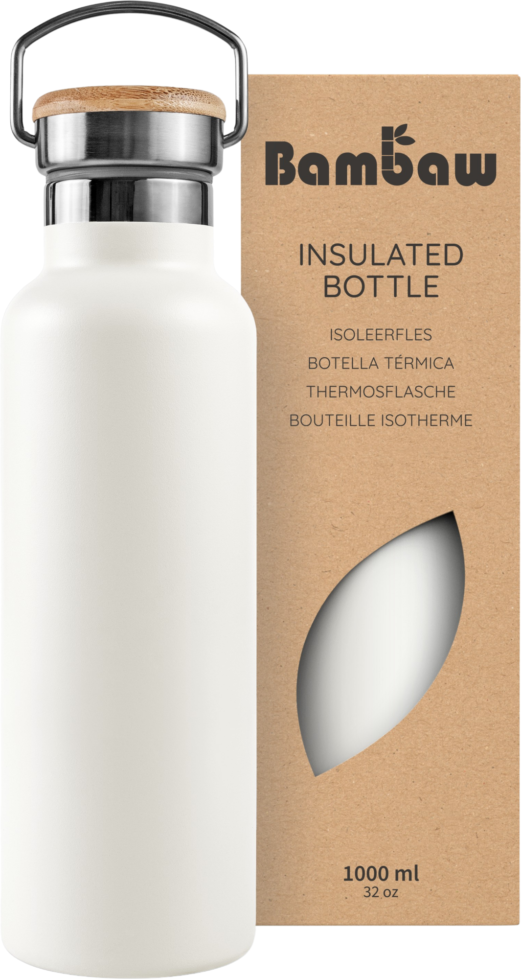 Bambaw Thermosflasche aus Edelstahl 1000 ml - Polar White