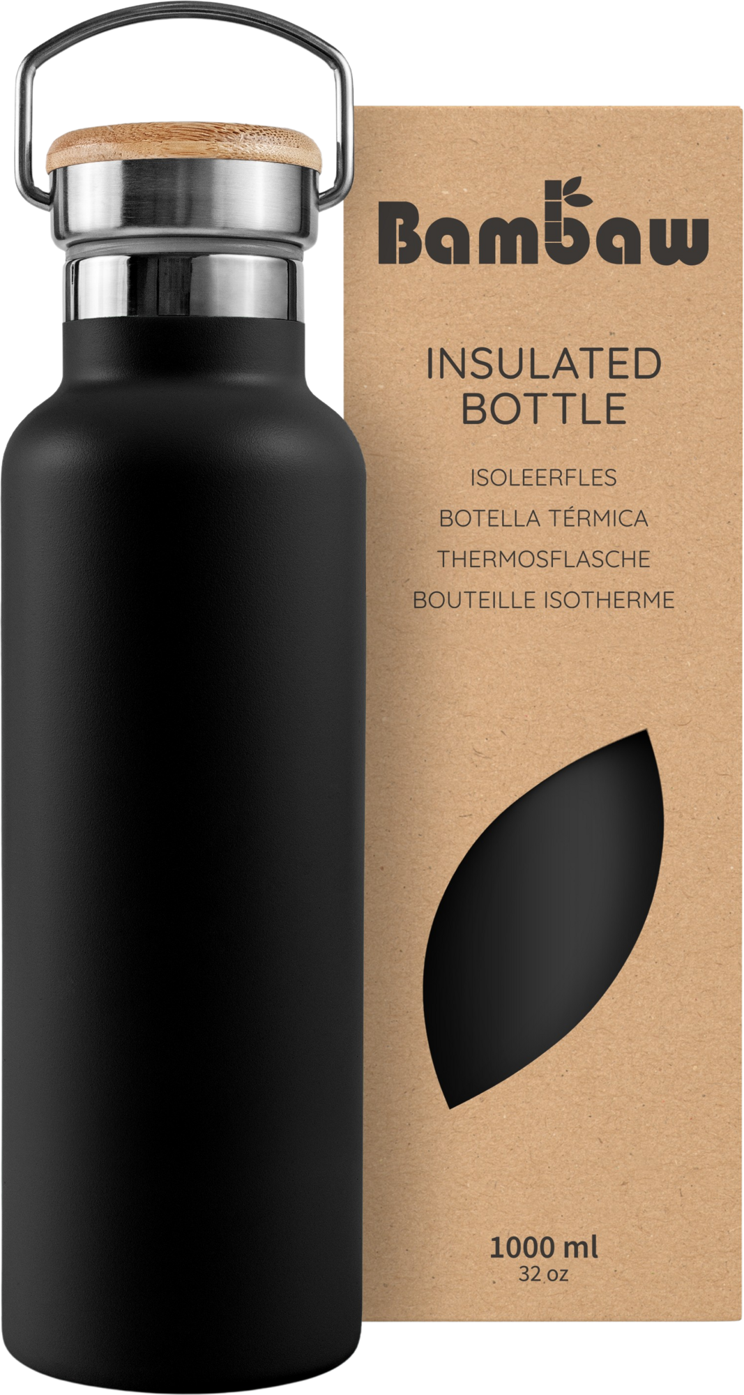 Bambaw Thermosflasche aus Edelstahl 1000 ml - Jet Black