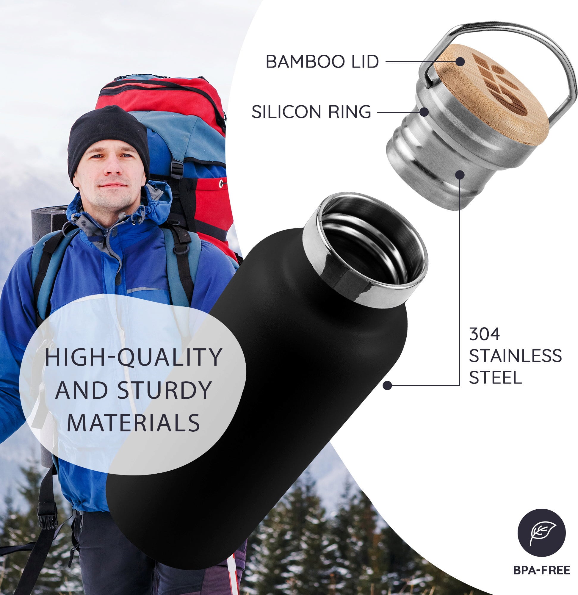 Bambaw Thermosflasche aus Edelstahl 350 ml - Jet Black