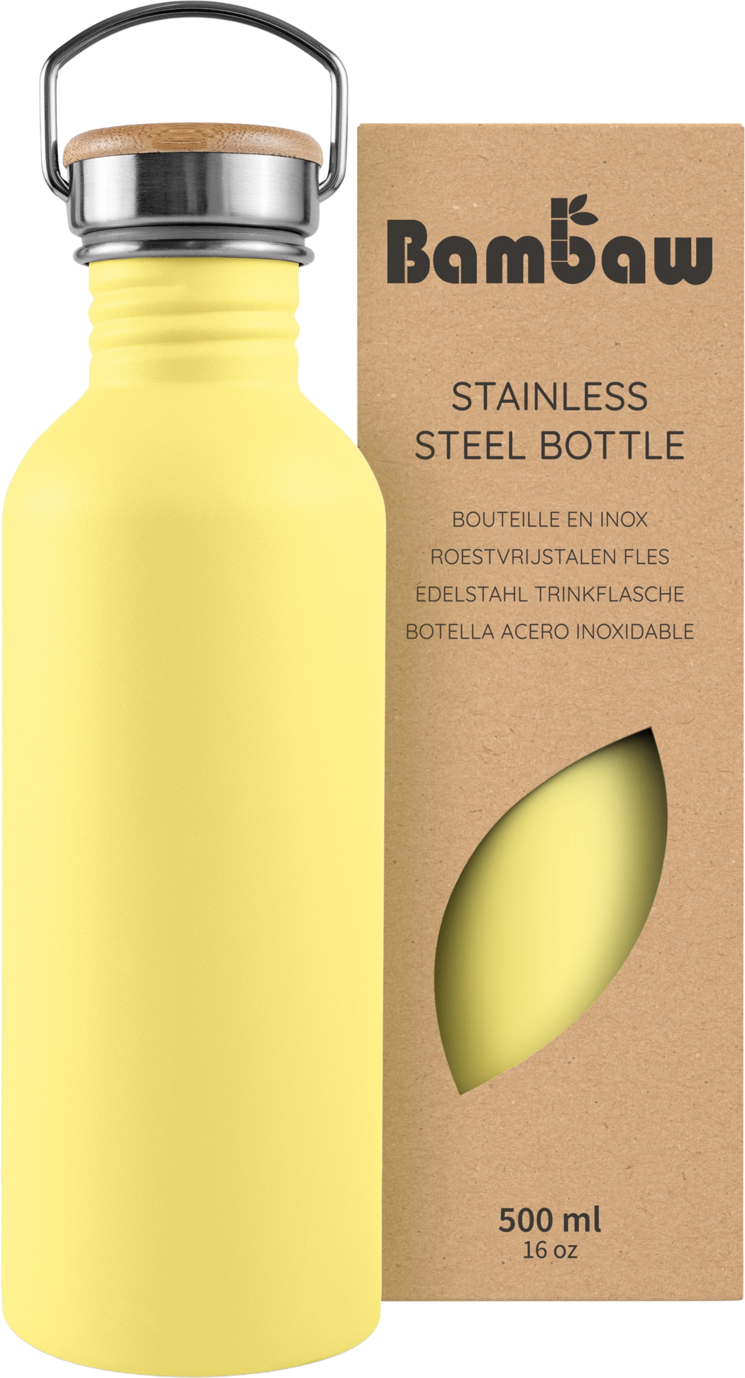 Bambaw Rozsdamentes acél palack, 500 ml - Yellow Beam