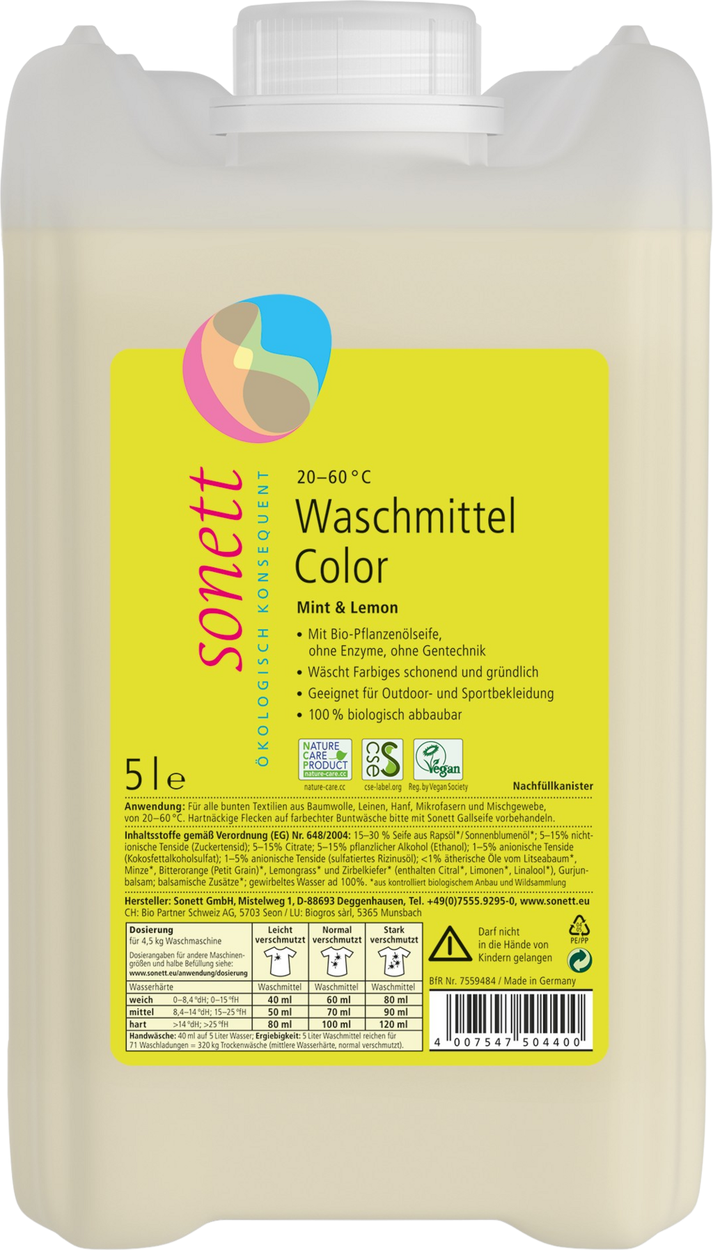 Sonett Color Laundry Detergent - Mint & Lemon - 5 l