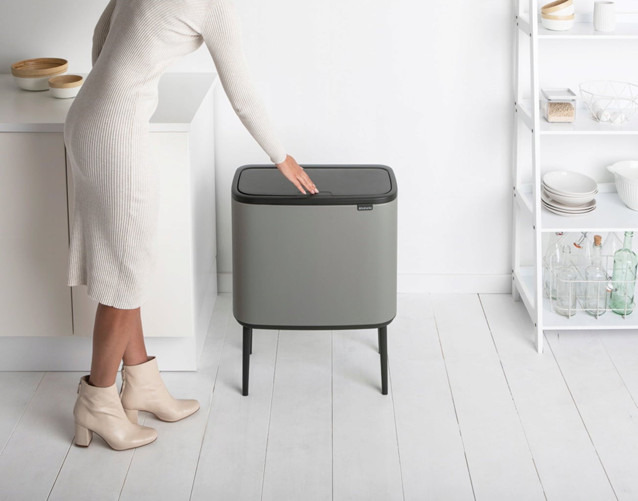 Bo Touch Bin 3x11 Litre with 3 Plastic Liners - Mineral Concrete Grey