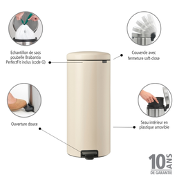 brabantia Poubelle à Pédale Newicon 30L - Soft Beige