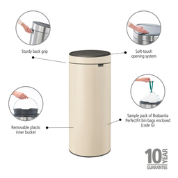 Poubelle Touch Bin New 30 L avec Seau Intérieur - Soft Beige