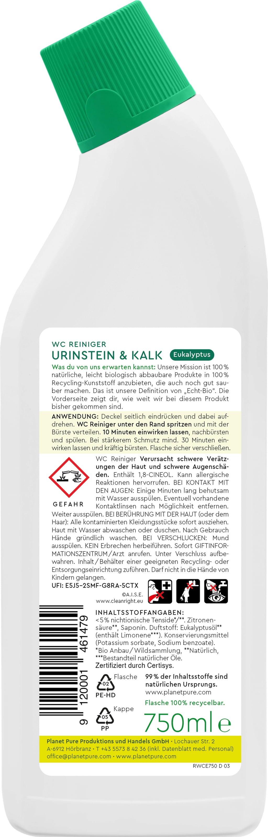PLANET PURE Čistilo za stranišče - evkaliptus - 750 ml